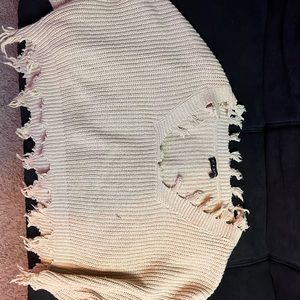 Fringed tan long sleeve sweater
